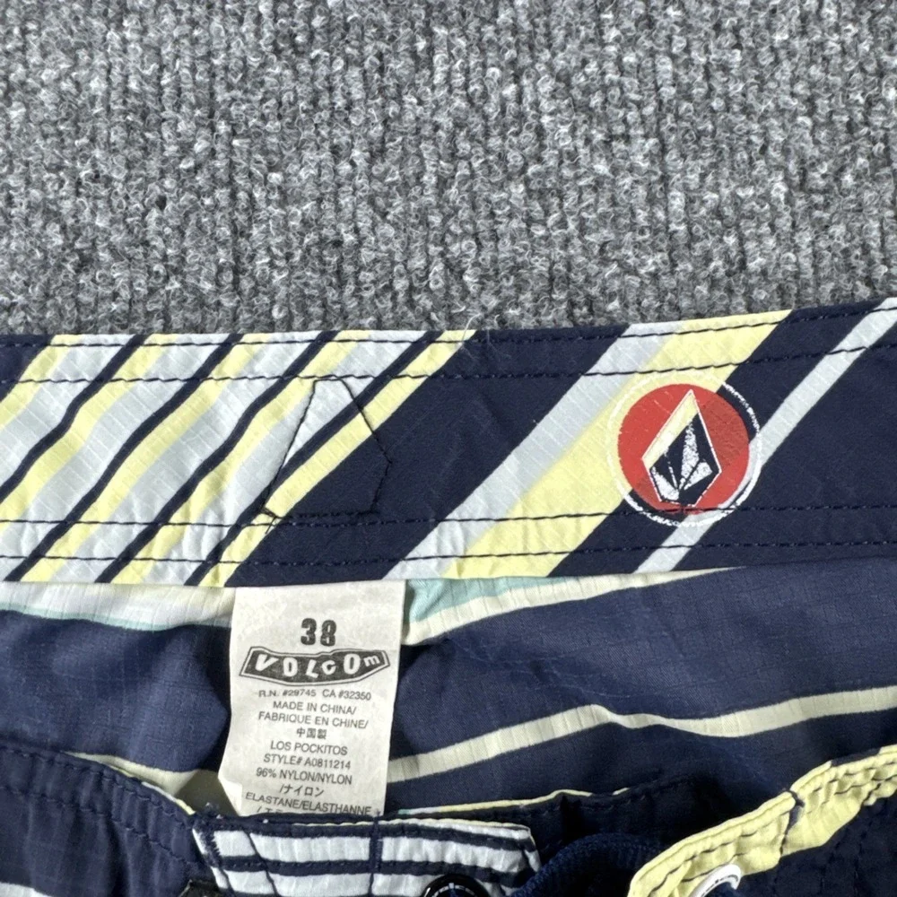 Volcom Board Shorts Men 36‎ Striped Logo Drawstring Swim Trunks Surf Beach Y2K
